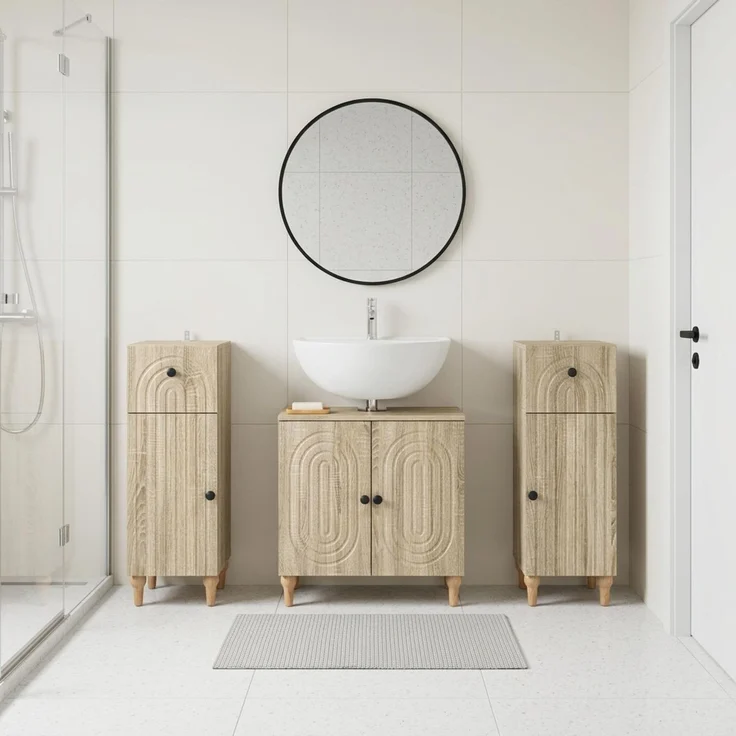 vidaXL 3-teiliges Badezimmer-Schranksystem ALKMAAR 3 stk. Sonoma-Eiche 3417992 – Bild 1