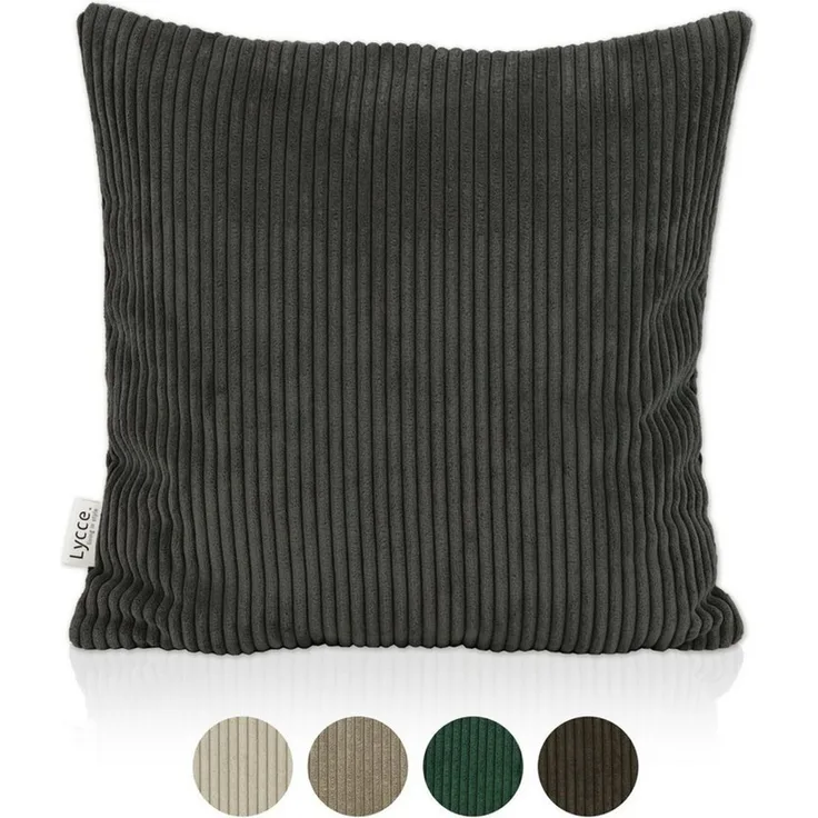 Lycce Dekokissen Kissenbezug aus trendigem Cordstoff (50x50cm), dunkelgrau
