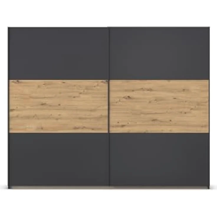 Rauch Möbel Neo, Schwebetürenschrank, Kleiderschrank, Kleiderschränke, Garderobe, Schrank mit Stauraum, 2-türig, Farbe Grau-metallic/Eiche Artisan, 261 x 210 x 59 cm – Bild 8