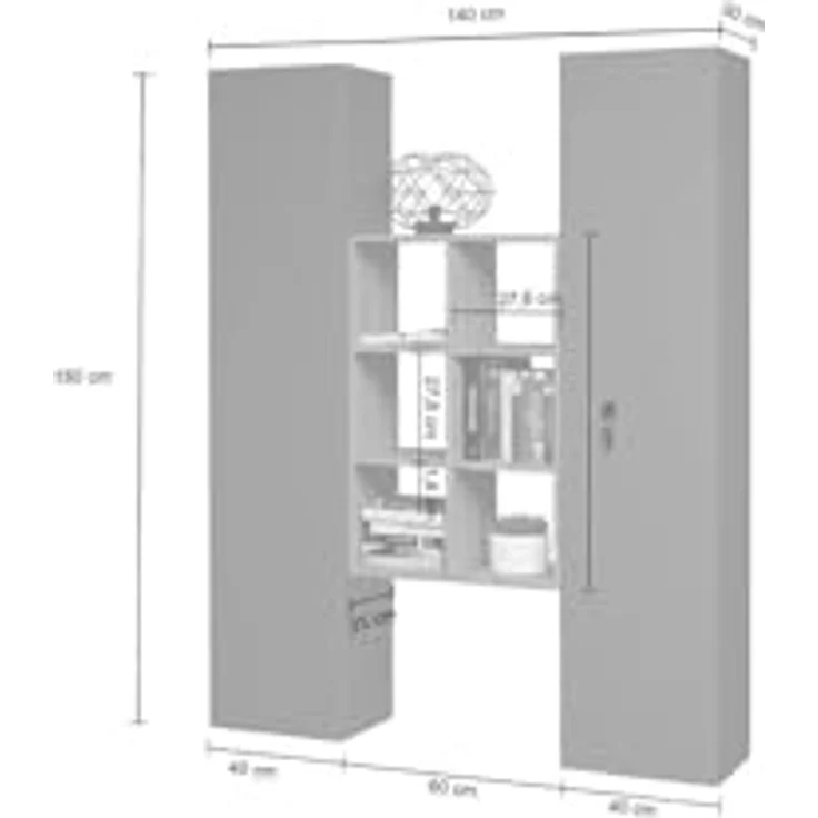 Dmora - Kommode Franco, Wohnzimmer-Set mit 2 Türen und Regalen, Wohnzimmer-Buffet, Küchen-Sideboard, 100% Made in Italy, 140 x 30 x 180 cm, Anthrazit und Ahorn – Bild 3
