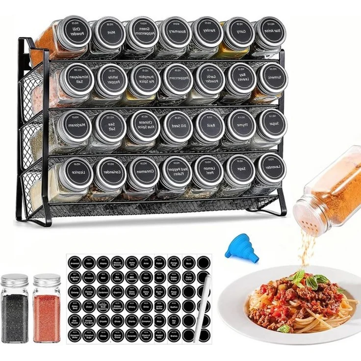TUWENA Gewürzregal Generisch Gewürzregal Stehend & Wand Gewürz Organizer Küchen Organizer, mit 28 Gewürzgläser & 180 Gewürzetiketten & Trichter-Komplettse – Bild 4