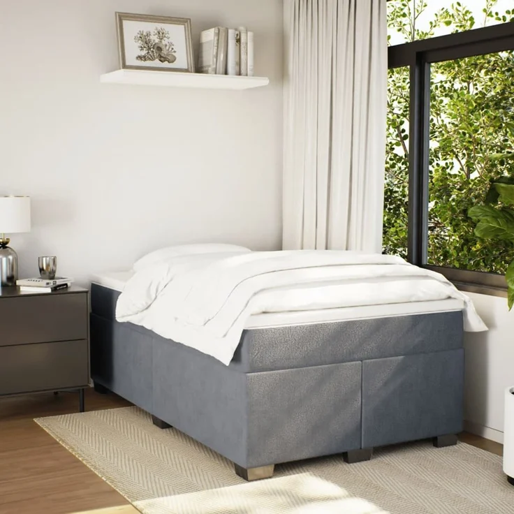 vidaXL Boxspringbett mit Matratze Dunkelgrau 120x200 cm Samt 3285276 – Bild 3
