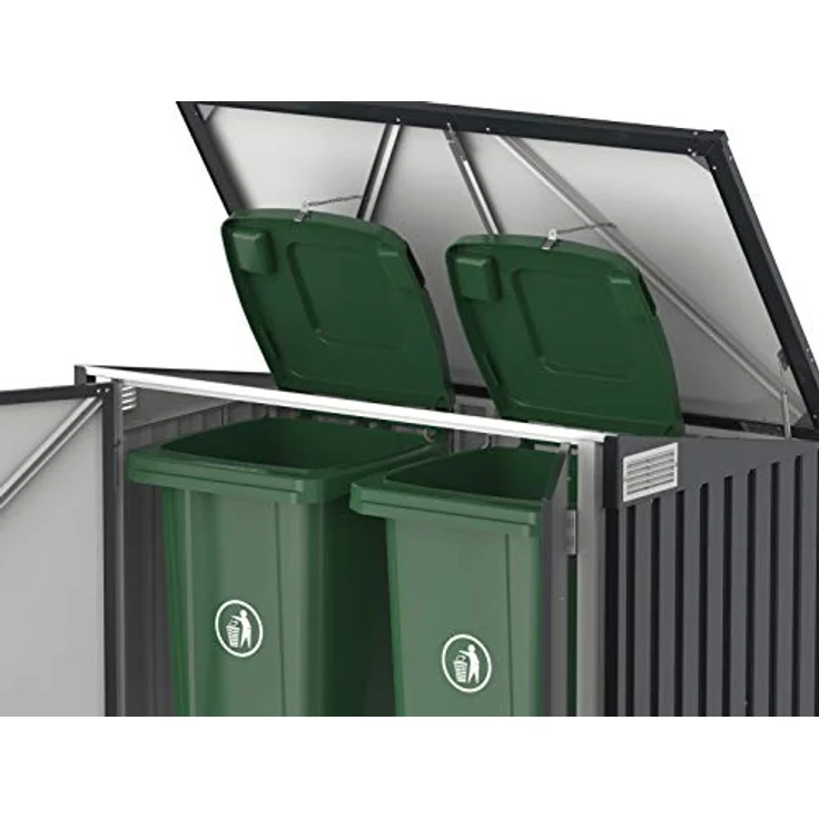 Duramax Mülltonnenbox für 2, Unterstand für 2 Mülltonnen mit Öffnung von oben und abschließbaren Doppeltüren, Lagerunterstand aus Metall, Verstecke für rollende Mülltonnen, Anthrazit – Bild 12