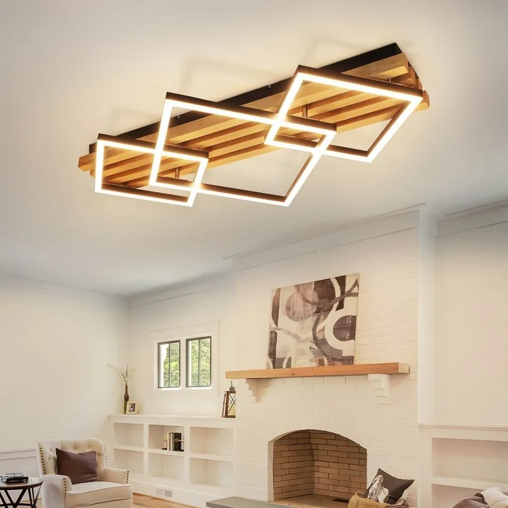 Nettlife LED Deckenleuchte Dimmbar Holz 3 Ringe 46W Modern Deckenlampe 70cm Wohnzimmer, mit Fernbedienung, LED fest integriert, für Schlafzimmer Büro Küche