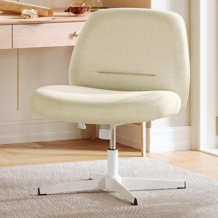 SONGMICS HOME Schneidersitz Stuhl, Schminkstuhl, Drehstuhl ohne Armlehnen, Schreibtischstuhl, breite Sitzfläche, modern, mit Kreuzfuß, höhenverstellbar, Wippfunktion, cremeweiß OBG046W01 – Bild 1