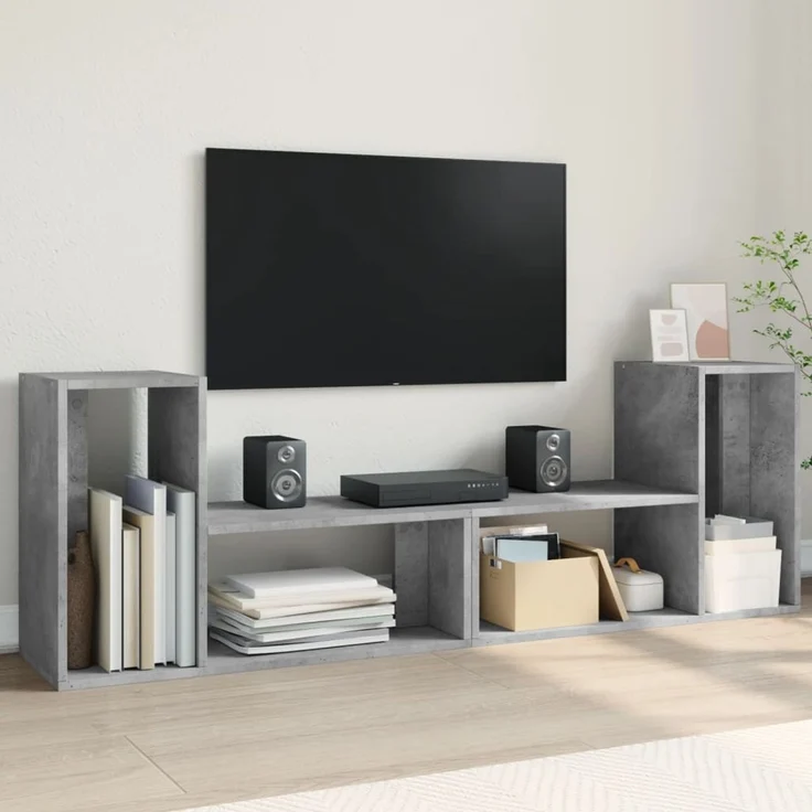 2 pcs TV-Schrank, Lowboard Betongrau 75x30x50 cm Holzwerkstoff – Bild 1