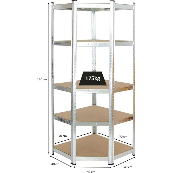 PROREGAL Eckregal Ragnar 1x: 180 x 70 x 40 cm Verzinkt Fachlast 175kg, Kellerregal, Steckregal, Garagenregal, Lagerregal – Bild 2