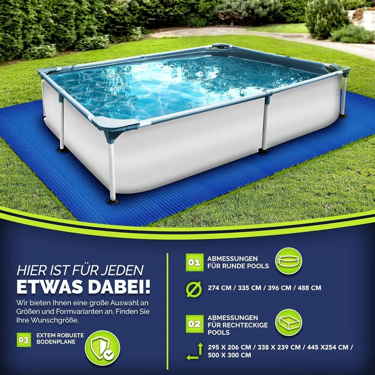 tillvex Poolunterlage Bodenplane Bodenschutzplane Rund Rechteckig Pool Bodenschutz Folie 250 x 180 cm – Bild 7