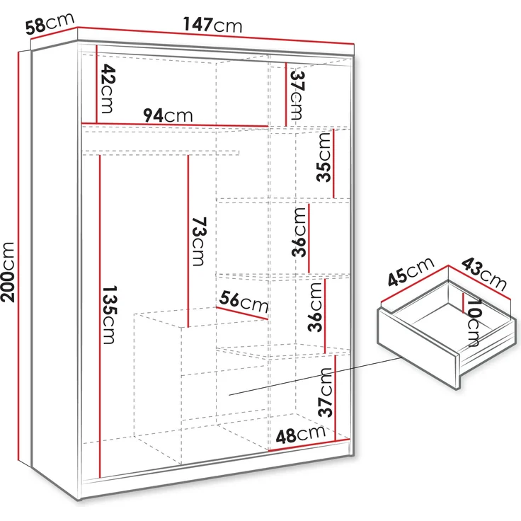 Drehtürenschrank Bado 3D (Farbe: Sonoma Eiche, mit Schrankaufsatz) – Bild 5