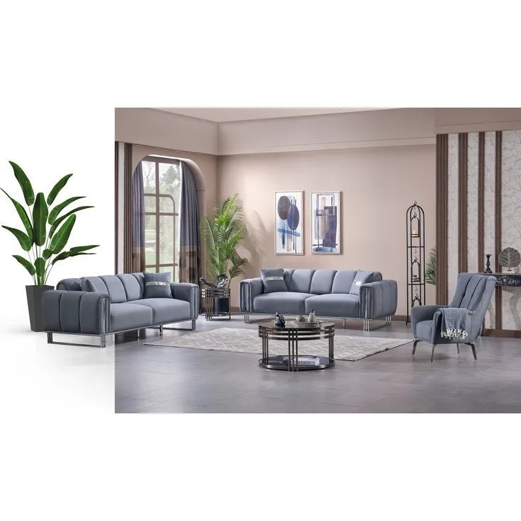 Sitzgruppe/Sofa Set - Wohnzimmergarnitur "Rosetta" 3+3+1-Grau