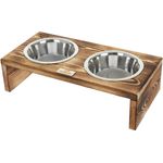 BedDog Hundenapf Duo mit Edelstahl-Schüsseln, erhöhter Doppel-Fressnapf, Hundebar, Katzennapf, Futterstation, 2x0.9L, FLAME (geflammt)