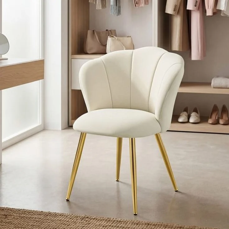 VASAGLE Esszimmerstuhl Blütenblattförmige Rückenlehne, gepolsterter Schminktischstuhl, Samt, bis 150 kg belastbar, Stahlbeine, für Küche, Wohnzimmer, Schlafzimmer – Bild 2