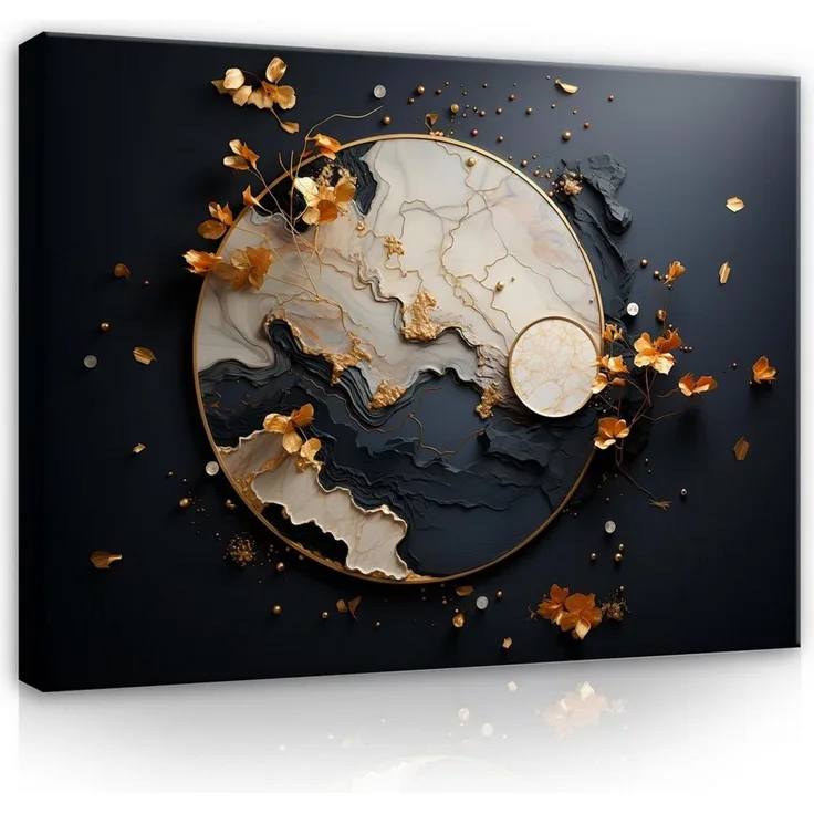 Wallarena Leinwandbild Marmor Abstrakt Glamour Schwarz Schlafzimmer, Wohnzimmer 60x40 cm, Marmor, 60x40 cm