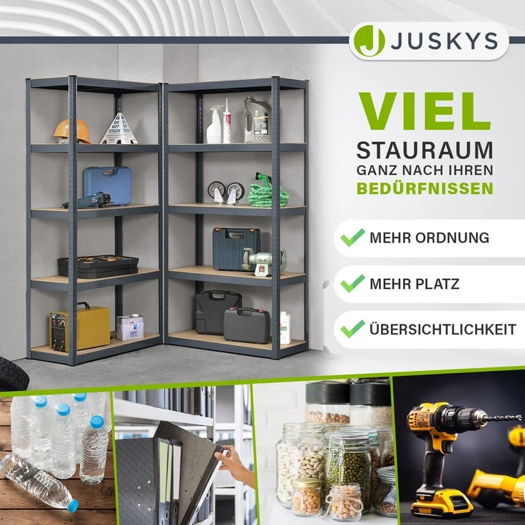Juskys Lagerregal Basic 4er Set 180x90x40 cm – 4 Schwerlastregale mit 20 Böden – max. 3500 kg - Metall verzinkt - Regale Kellerregal Metallregal – Bild 3