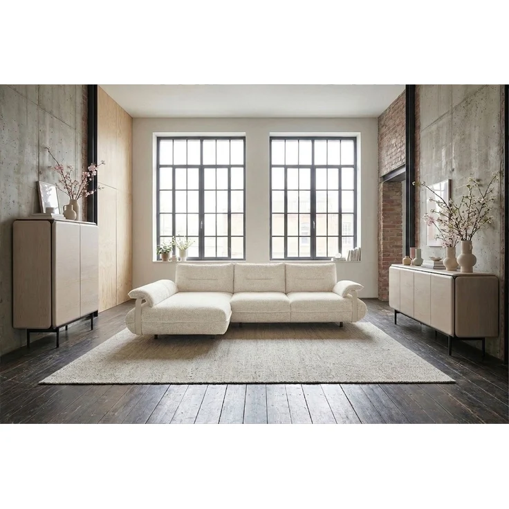 KAWOLA Ecksofa ANISSA Stoff cremeweiß manuelle Rückenverstellung Longchair links 84 x 185 x 297 cm – Bild 4