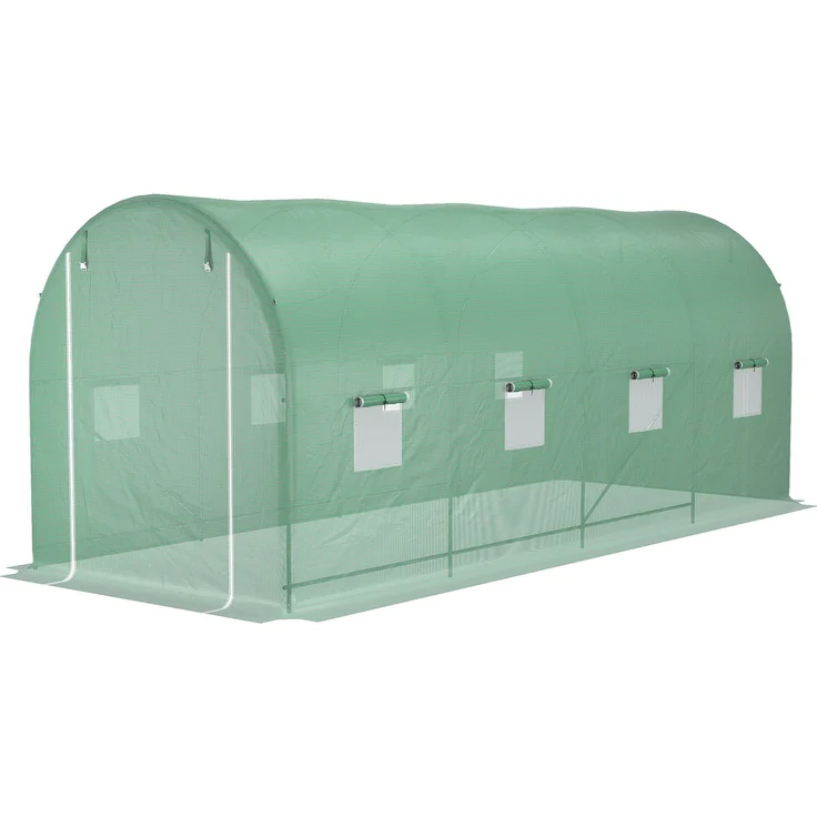 Gartentunnel-Gewächshaus 5x2x2 m mit 8 Fenstern und Rolltor, 500.0×200.0×205.0cm, Grün, MELAYR – Bild 2