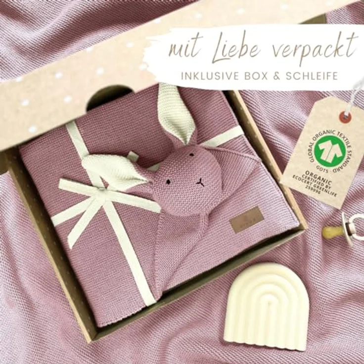 Babydecke DIKOS® Babydecke SCHMUSE-HASE Baby Geschenk Mädchen Junge Geschenkset, DIKOS, Geschenk zur Geburt, PREMIUM Qualität, 100 % BIO Baumwolle, nachhaltig – Bild 3