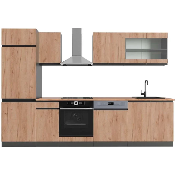 Küchenzeile R-Line Goldkraft Eiche/Anthrazit 300 cm J-Shape, AP Eiche Vicco – Bild 1