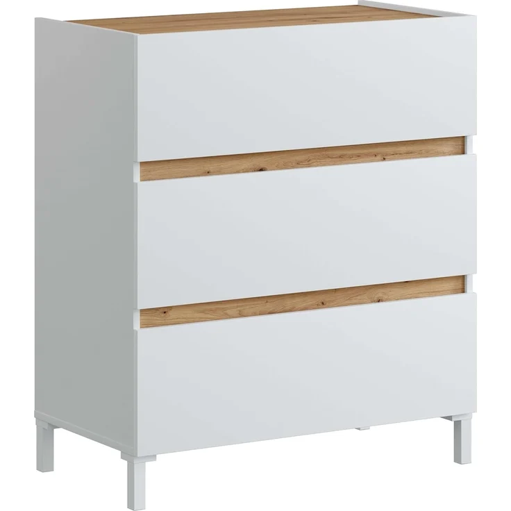 Calicosy Kommode 3 Schubladen in Eichenoptik und Weiß L79 cm - TEMPUS - Helles Holz – Bild 4