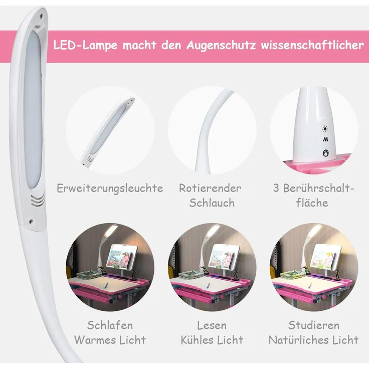 COSTWAY Kinderschreibtisch inkl. Stuhl und Lampe, rosa – Bild 6