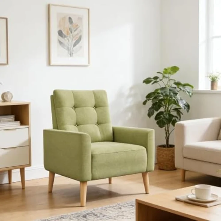 Mondeer Sessel, Sessel ​mit Armlehnen Massivholzbeine Modern Einfach für Schlafzimmer Wohnzimmer Balkon Büro, D72 x W72 x H81 cm, Grün – Bild 3