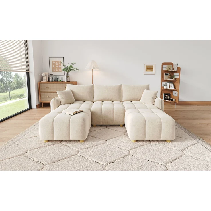 ZUBALIYA L-/U-förmiges wandelbares Ecksofa, 5-Sitzer modulare Sofakombination mit 2 Hockern und Kissen, Chenille-Stoff, Cloud-Sofa, breite Armlehnen, geeignet für Wohnzimmer, Schlafzimmer, Wohnung – Bild 20