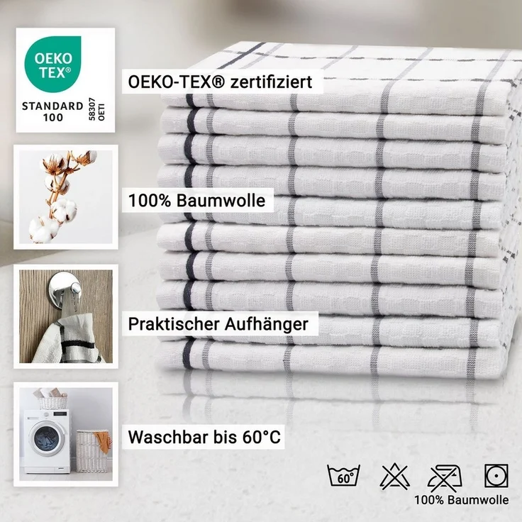 ZOLLNER Geschirrtuch, (Spar-Set, 10-tlg), 45 x 60 cm, 100% Baumwolle, vom Hotelwäschespezialisten – Bild 2