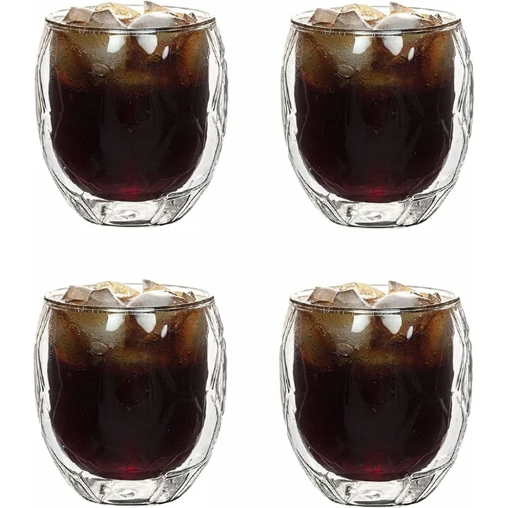 4x Trinkglas Wasserglas Glas 350ml Fußball Thermoglas Doppelwandig Schwebeefekt