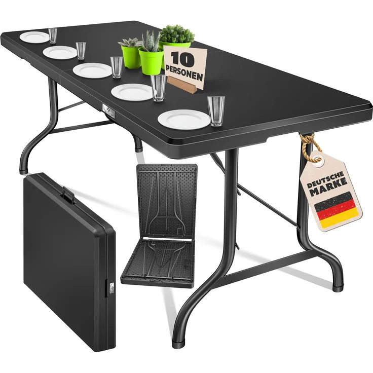 KESSER® Buffettisch Tisch klappbar Kunststoff 183x76 cm Campingtisch Partytisch Klapptisch Gartentisch für Garten, Terrasse und Balkon zusammenklappbar 8 Personen inkl. Tragegriff und Cover Anthrazit, 220cm