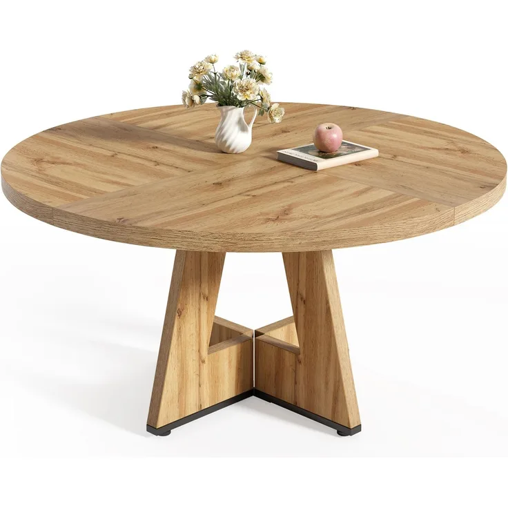LITTLE TREE Runder Esstisch für 4–6 Personen, 119,9 cm Esszimmertisch mit Holzsockel, Moderne Esstische, runde Küchentische für Esszimmer, Küche, Wohnzimmer (nur Tisch)