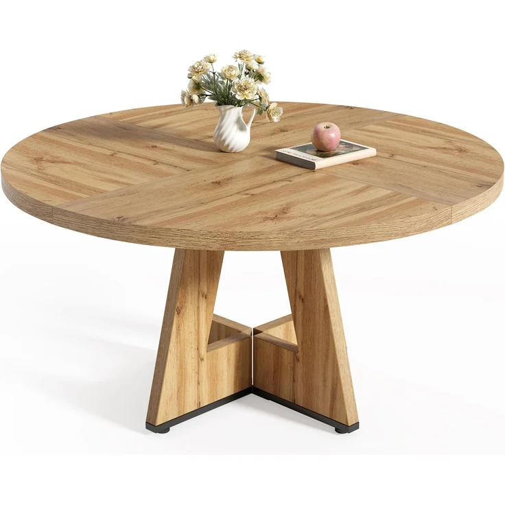 LITTLE TREE Runder Esstisch für 4–6 Personen, 119,9 cm Esszimmertisch mit Holzsockel, Moderne Esstische, runde Küchentische für Esszimmer, Küche, Wohnzimmer (nur Tisch)