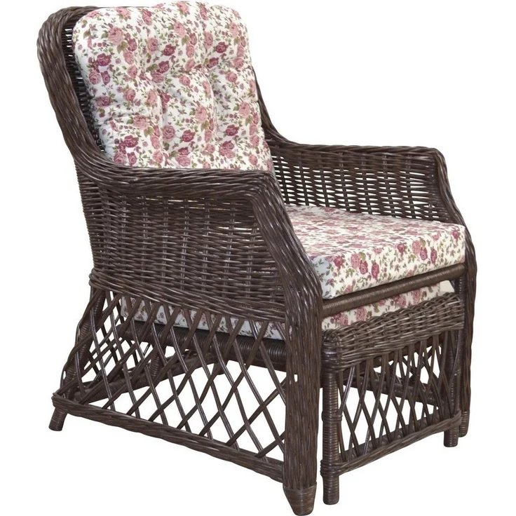 Rattansessel, Relaxsessel mit ausziehbarem Fußteil, handgeflochten, braun – Bild 1