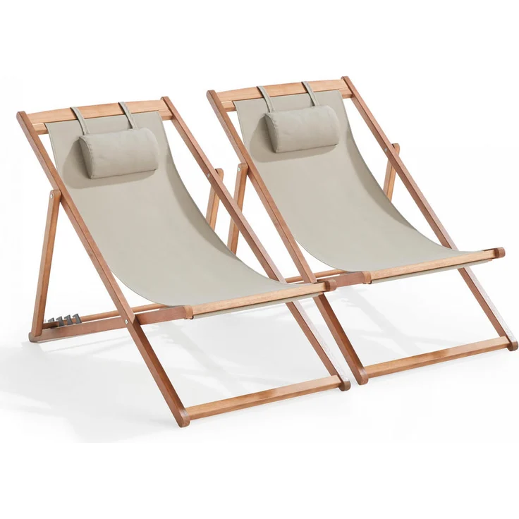 Oviala Socoa Liegestuhl, Taupe, Rechteckig, 62x88x105 cm, 4 Sitzpositionen, FSC-Eukalyptusholz