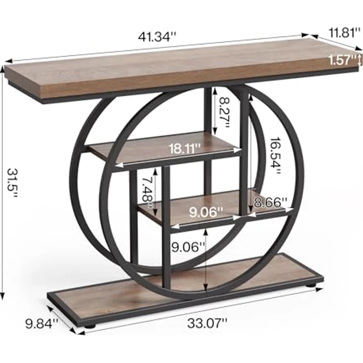 LITTLE TREE Konsolentisch, 4-stöckiger Eingangstisch hinter dem Couchtisch, 104 cm Bauernhaus-Sofatisch für Wohnzimmer, Foyer, Flurtisch für Eingang, Walnuss und Schwarz – Bild 3