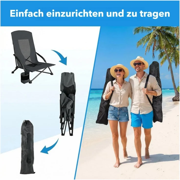 TLGREEN Klappstuhl Klappbar Strandstuhl,Campingstuhl mit Tragetasche, Getränkehalter, (2 St),150 kg Tragkraft für Outdoor, Camping, Strand, Sandkonzert – Bild 4
