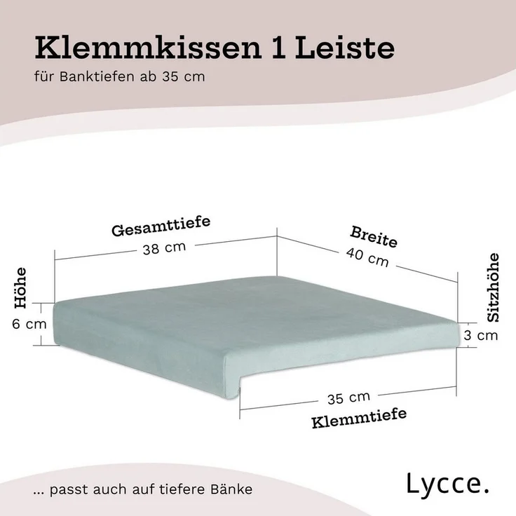 Lycce Bankauflage Klemmkissen gepolstert mit 1 Leiste für Sitzbank Klemmtiefe 35cm, blau, (1 St) – Bild 2