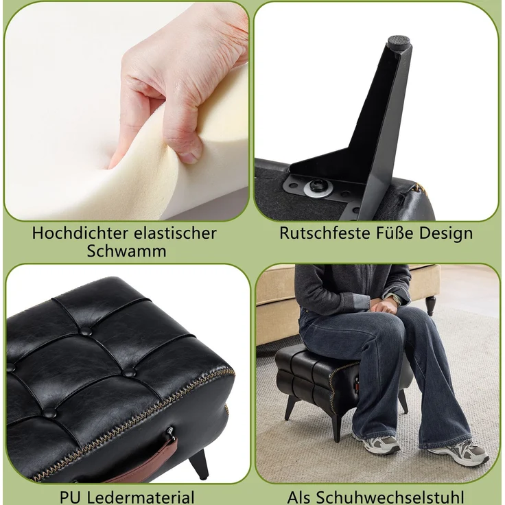 Hocker H 30 x T 43 x B 33 cm, schwarzes Kunstleder mit Stahlbeinen, 1 Stück – Bild 8