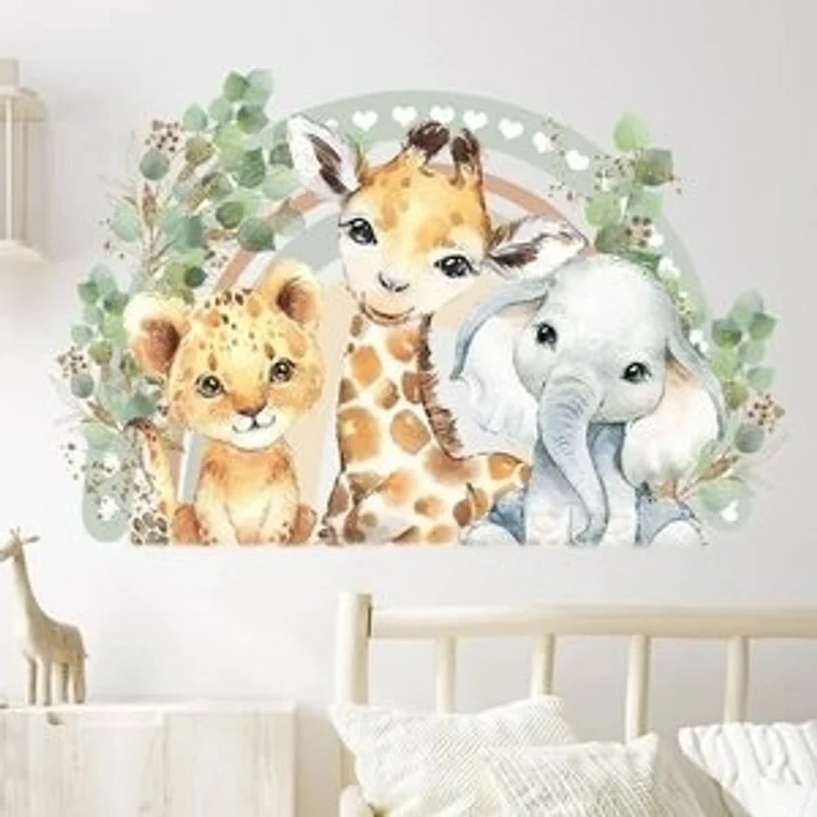 Montegoni Wandtattoo Kinder Tier Wandsticker, Wandaufkleber Deko (1 St, Gesicht Löwe Giraffe Elefant Blatt Regenbogen Wandaufkleber), Kindergarten Home Dekoration,wasserdichte abnehmbare – Bild 5