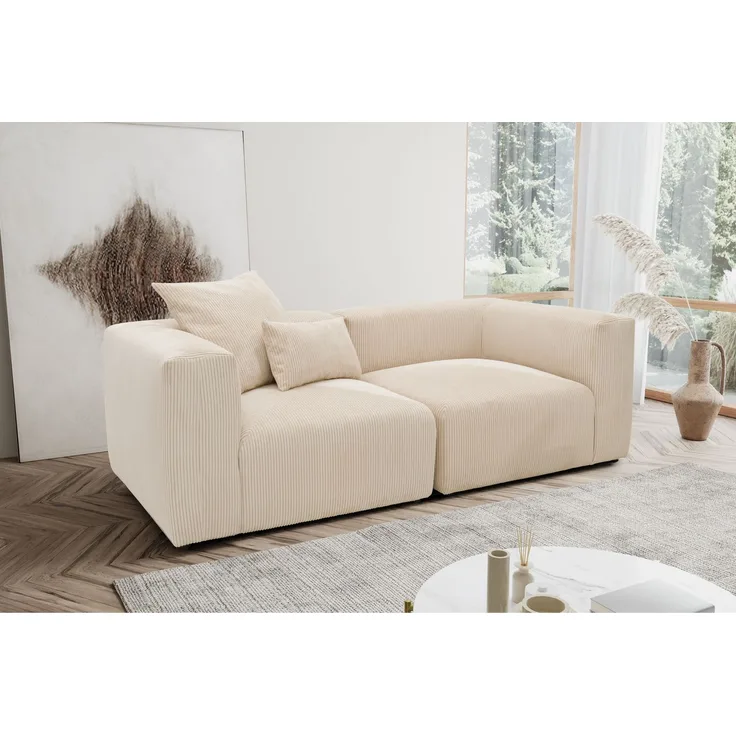 DOMO. collection Sofa 800011, 2 Sitzer, Rechteckig, individuell kombinierbar, Cord 2er Couch, modular, Polstergarnitur, 216 x 108 x 69 (BxTxH), creme