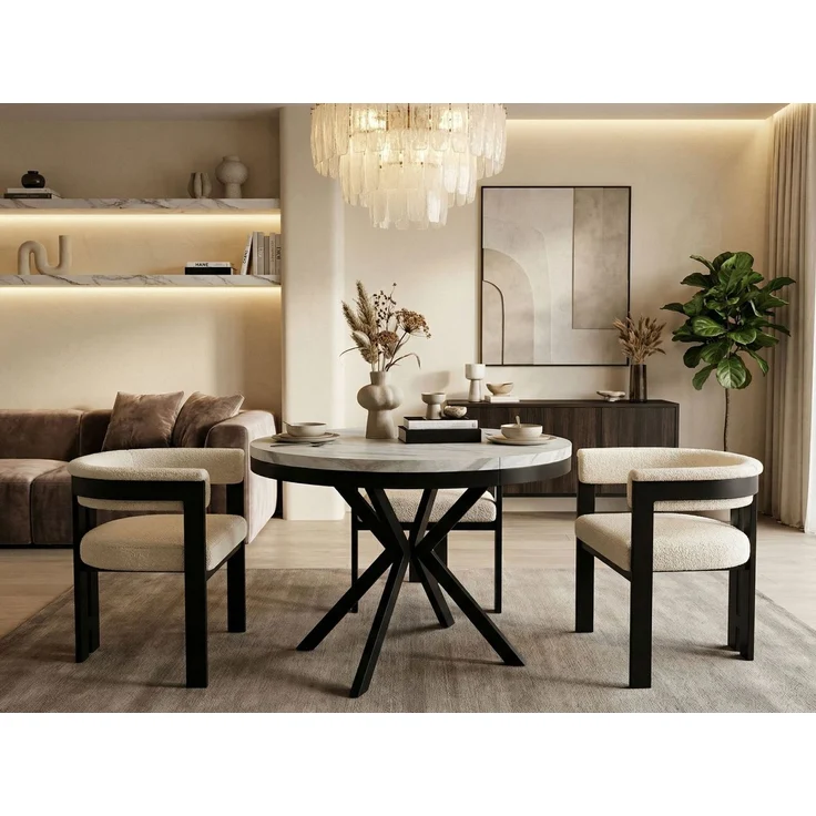 WFL GROUP Esstisch Ross ausziehbar rund industrial mit schwarzen Metallbeinen (MADE IN EU, erhältlich in 3 Größen – 90/100/120 cm ausziehbar auf 170/180/200 cm), platzsparender Tisch in Holzoptik für Küche, Esszimmer oder Wohnzimmer – Bild 5