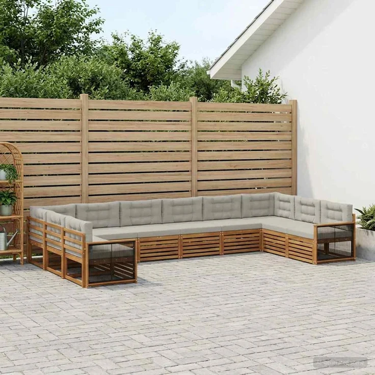 vidaXL Outdoor-Sofagarnitur 10 stk. 10-Sitzer Natur und Hellgrau 3383894 – Bild 1
