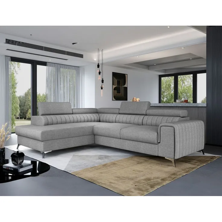 Ecksofa mit Schlaffunktion Sofa ELENI Stoff Sawana Hellgrau Ottomane Links