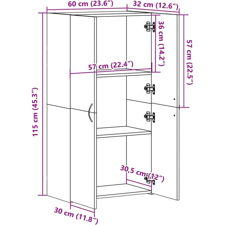 vidaXL Aktenschrank Weiß 60x32x115 cm Holzwerkstoff 840772 – Bild 10