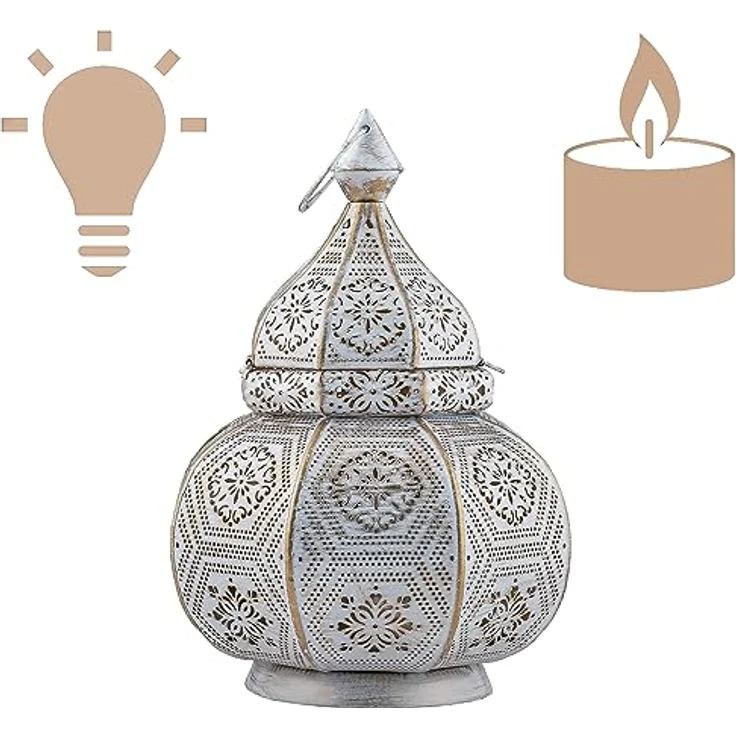 Marrakesch Orient & Mediterran Interior Nachttischlampe 2er Set Orientalische Laterne Lampe Nachttischlampe Mahana Weiss, Handarbeit – Bild 5