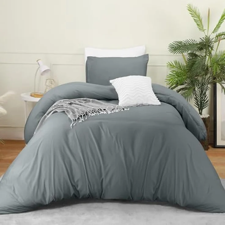 Utopia Bedding Bettbezug-Set mit Kissenbezügen – 2-teiliges Bettwäsche-Set mit Reißverschluss – 1 Bettbezug mit 1 Kissenbezug – weich gebürstete Mikrofaser (Doppelbett/XL Doppelbett, Grau). – Bild 9
