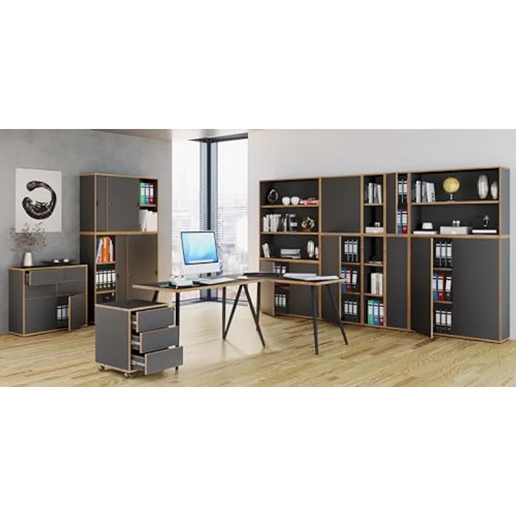 MID.YOU Rollcontainer, Anthrazit/Honigeiche, Holzwerkstoff mit 3 Schubladen, 42x50x70 cm, griffloses Öffnen – Bild 4