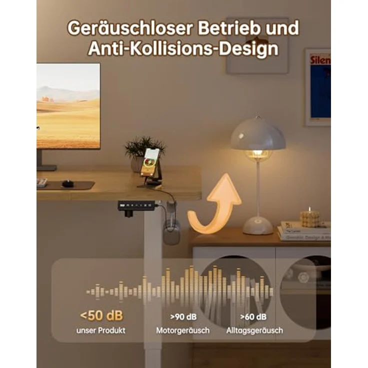 JUMMICO Höhenverstellbarer Elektrischer Schreibtisch 180x80 cm mit USB Ladeanschluss, Schreibtisch Höhenverstellbar, Ergonomischer Steh-Sitz Tisch Beige – Bild 6