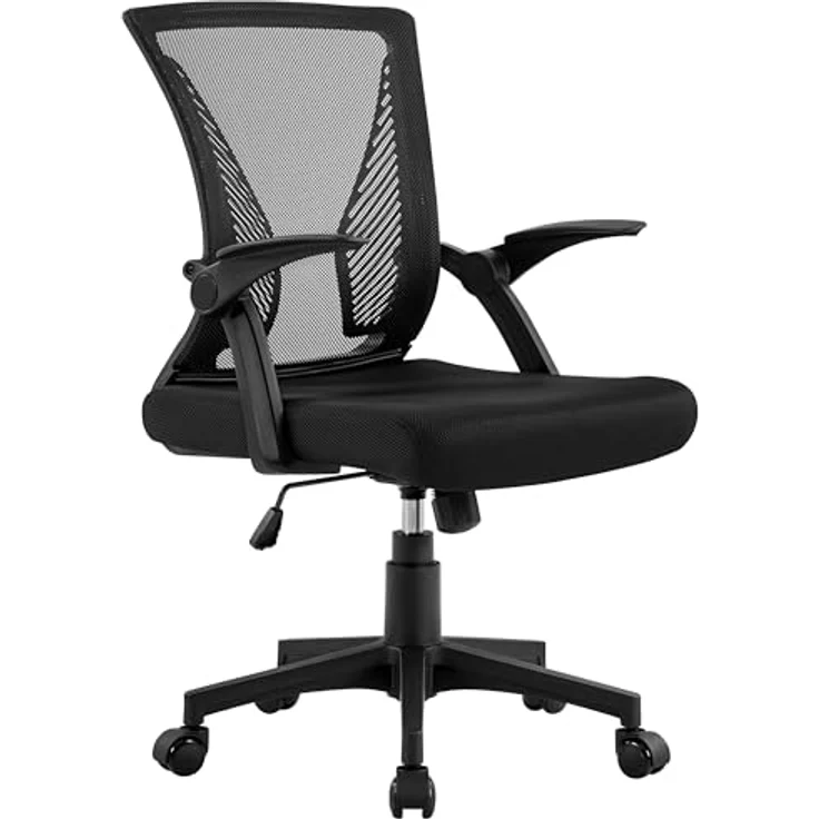 Yaheetech Bürostuhl Ergonomisch, Schreibtischstuhl mit Netzbespannung, Arbeitsstuhl mit Armlehnen, Chefsessel aus Mesh, höhenverstellbarer Computerstuhl 136 kg, atmungsaktiv, Wippfunktion Schwarz – Bild 1