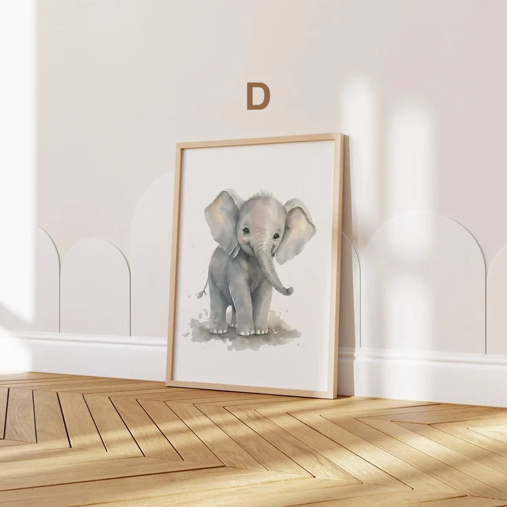 Poster Kinderzimmer Tiere Wald Dschungel Aquarell · Kinderzimmer Bilder · Wand Deko · Kunst Druck · Deko Print · ohne Rahmen - D Elefant / 13x18 cm