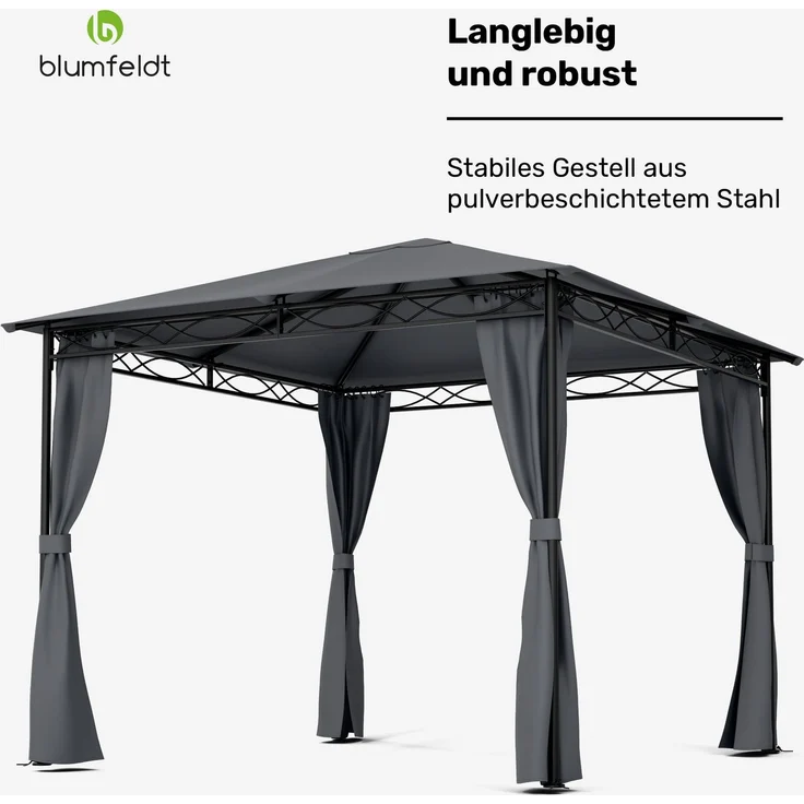 Blumfeldt Mondo - Pergola Partyzelt Gartenzelt Gazebo, Größe: 2,95 x 2,6 x 2,95 m (BxHxT), 4 Seitenteile, EasyMount Concept, Witterungsschutz: UV / Wind / Regen, dunkelgrau – Bild 4